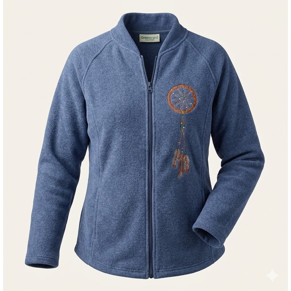 Greenbrand Recycled Blue Fleece Jacket Dreamcatcher Embroidery‎ Womens S Fitted